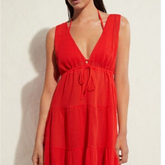 Red Beach Mini Dress Coverup - Picture 1 of 5